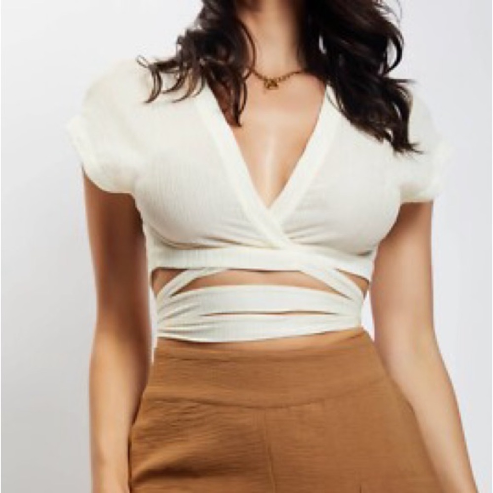 Meshki Rosa Crinkle Ivory Satin Crop Top (size XS)